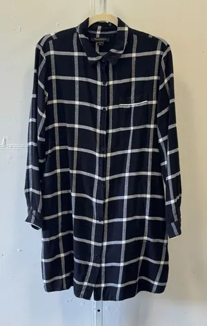 Donna Karan Sleepwear Black White Plaid Button Down Tunic Nightshirt Medium thumbnail 1