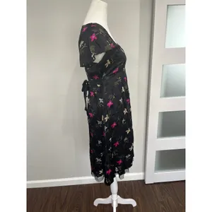 Free People Night and Day Silk Floral Midi Dress Black Boho‎ Size 6 thumbnail 2