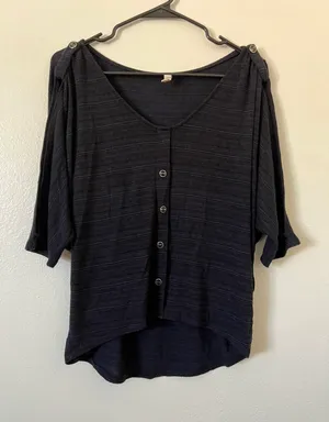 Blue/Black Flowy Drape Blouse thumbnail 1
