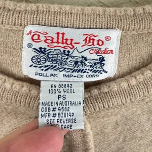 Tally-Ho Creation Vintage 100% Wool Cardigan Tan Oatmeal Australia Petite Small thumbnail 4