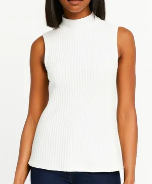 Liverpool Los Angeles Cream Sleeve Ribbed Knit High Neck Tank LARGE thumbnail 1