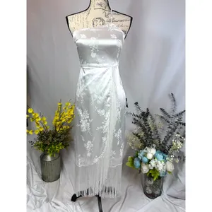 Lulu's On the Dance floor White Jacquard Fringe One-Shoulder Midi Dress XS thumbnail 2