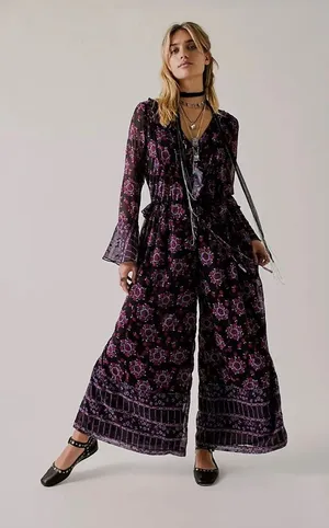 Free People x Anna Sui Cassiel Printed Jumpsuit Size L. B15 thumbnail 1