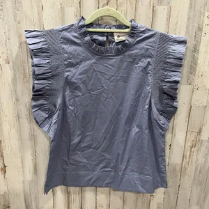 The Impeccable Pig Blue 100% Cotton Ruffle Sleeve Preppy Blouse Womens Medium thumbnail 2