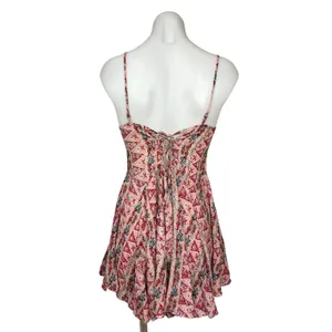 Altar'd State Pink Red Sleeveless V-Neck Floral Fit & Flare Mini Dress Size M thumbnail 3