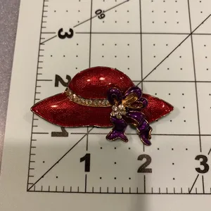 Red Hat Purple Ribbon Rhinestone Brooch Pendant Lapel Pin Red Hat Society thumbnail 5