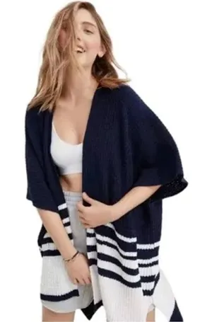 Aerie Navy & White Striped Cardigan Size M (oversized) OSFM NWT thumbnail 1
