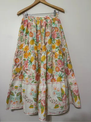 Rachel Zoe White Maxi Skirt with Yellow Pineapple and Pink Floral Print thumbnail 3