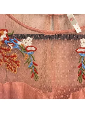 Women's Large Coral Embroidered Swiss Dot Mesh Boho Dress thumbnail 11