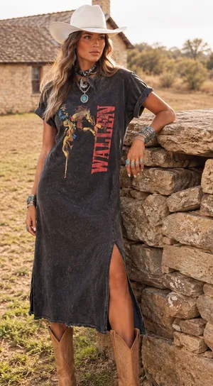 🤠 HRT & LUV Boutique Find | Graphic Tee Midi Dress WALLEN western M thumbnail 1