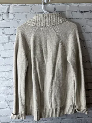 Eddie Bauer Cream Cable Knit Zip-Up Shawl Cardigan size large thumbnail 4