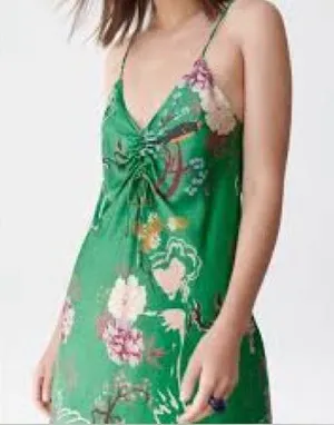 Zara tropical print satin slip dress mini length size XS thumbnail 1