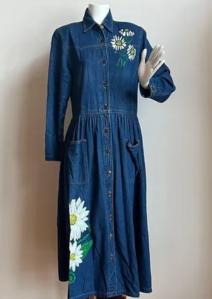 Studio Blue Floral Long Sleeve denim Dress thumbnail 1