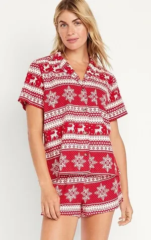 Old Navy Flannel Fair Isle Christmas Pajama Shorts Set thumbnail 1