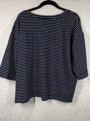 Anthropologie Maeve Dark Blue White Striped Short Sleeve Boxy‎ Top thumbnail 4