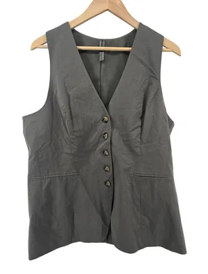 Anthropologie Vest Womens‎ L OB2225417 Olive Green Tailored Button Front EUC thumbnail 1