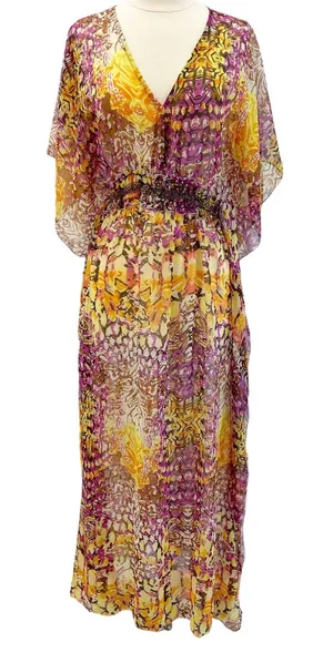 Steve Madden Womens XS/S‎ Cover Up Maxi Dress Kimono Sleeve Semi-Sheer Flowy thumbnail 1