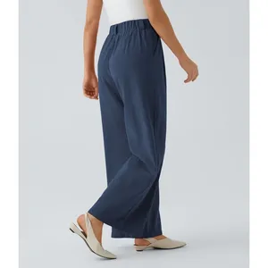 Halara Wide Leg Flowy Solid Palazzo Casual Linen Feel Pants Sec Blue XL petite thumbnail 5