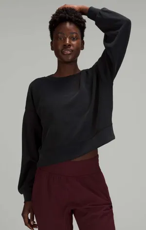 Lululemon Perfectly Oversized Cropped Crew Pullover in Black thumbnail 1