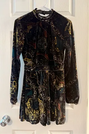 Free People Velvet Long-Sleeve Patterned Mini Short Romper Size 0 thumbnail 1