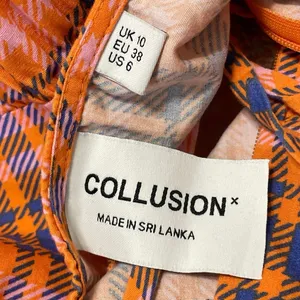 Collusion Orange Blue Plaid Check Sleeveless Tie Tiered A Line Midi Dress Size 6 thumbnail 4