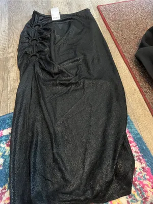 NWT urban outfitters Black High-Slit Ruched Midi Skirt with keyholes thumbnail 8