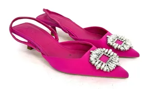 Zara Fuchsia Pink Rhinestone Buckle Slingback Kitten Heels Women's EU 39 US 8 thumbnail 1
