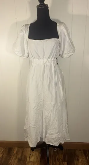astr the label dress white linen blend‎ L square neck thumbnail 1