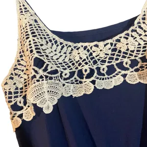 Navy Blue & Lace Embroidered Applique Sleeveless Fit & Flare Dress Women Sz S thumbnail 7