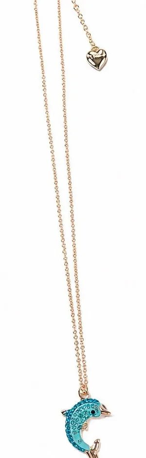 Betsey Johnson Necklace Gold Blue Crystal Dolphin Pendant cute nautical gift thumbnail 1