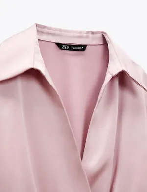 mini dress satin effect drapped long sleeve pink party wedding coctail thumbnail 8