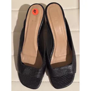 KAANAS Black Lizard Embossed Leather Block Heel Mules Square Toe Sandals Size 8 thumbnail 2