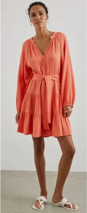 Rails Aureta Cotton Gauze Mini Dress Womens Medium Orange Resort Travel Vacation thumbnail 1