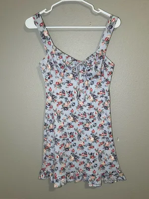 Reformation Nevada Blue Floral Print Ruffle Hem Mini Dress Women’s Size Small thumbnail 2