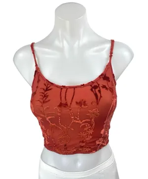 Tiger Mist Orange Floral Jacquard Sleeveless Cami Camisole Tank Crop Top Size S thumbnail 1