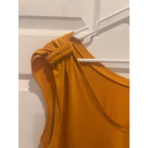Gap Womens Mustard Yellow 100%‎ Pima Cotton Ruched Cap Sleeve V-Neck Top Large thumbnail 2