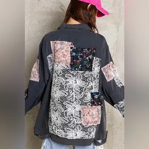 Pol Boho Patches Oversized Denim Jacket thumbnail 2
