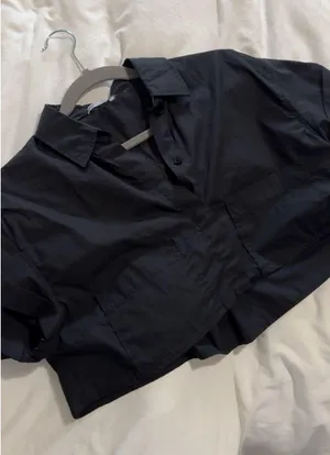 ZARA Black Collared Crop Top thumbnail 1
