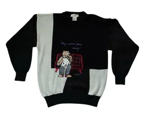Vintage 90s Bear Sweater Knit Size S Made in Hong Kong Novelty Graphic Top thumbnail 1