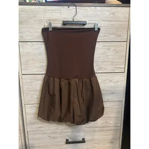 Kimchi Blue Urban Outfitters Strapless Bubble Hem Mini Dress Brown Size M NEW thumbnail 3