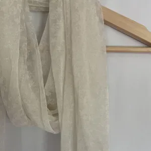 Sheer floral white scarf lightweight elegant delicate frilled design thumbnail 3