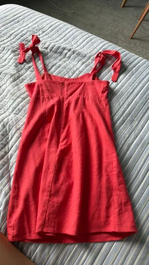Coral linen mini dress Red thumbnail 3