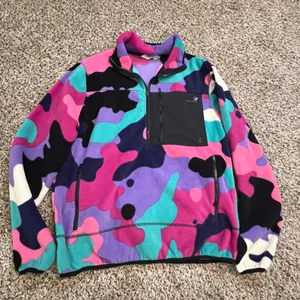 Original Fables Pink Purple Camo Quarter Zip Fleece Pullover Jacket Womens Small thumbnail 1
