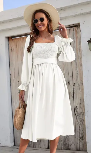 Amazon White Puff Sleeve Dress thumbnail 1