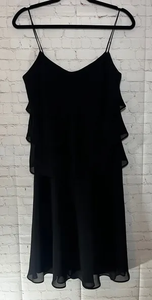 Vintage JOSEPH‎ RIBKOFF Black Tiered Chiffon Dress Y2K 90s Minimalist Formal 10 thumbnail 1