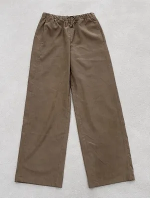 Zara Women Taupe Corduroy Wide‎ Leg Elastic Waist Drawstring Pants Size Small S thumbnail 1