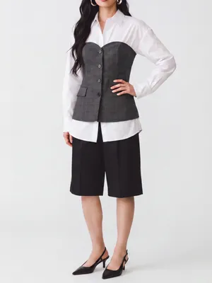 Zara Gray Plaid Strapless Bustier Top corset waistcoat office siren tailored thumbnail 5