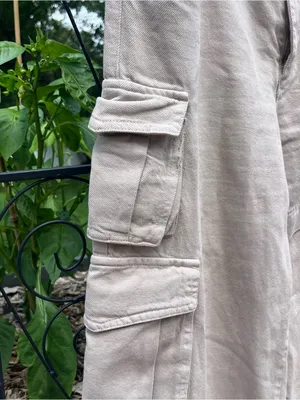 Zara Women’s Beige Denim High Rise Wide Leg Cargo Pants Sz XS Utility Gorpcore thumbnail 3
