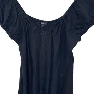Madewell Womens Linen Blend Button Front Cap Sleeve Margie Mini Dress Black Sz 8 thumbnail 2