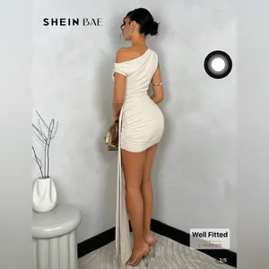 Elegant One-Shoulder Cream Dress thumbnail 2